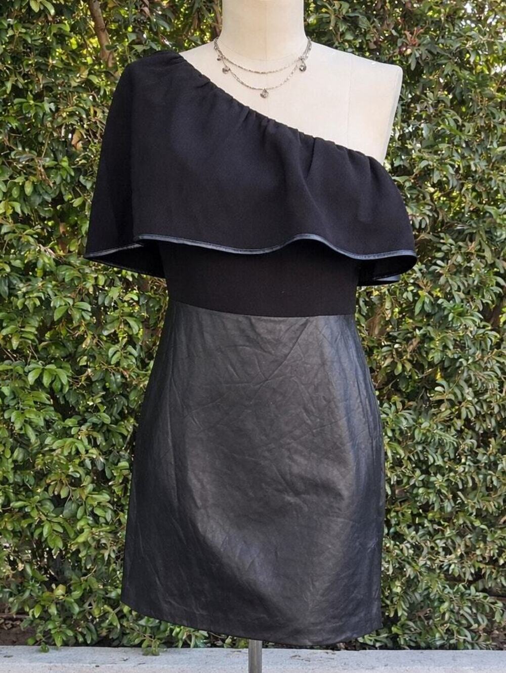 NWT BCBGeneration Faux Leather One Shoulder Dress Black Size 10 Glam Pleather